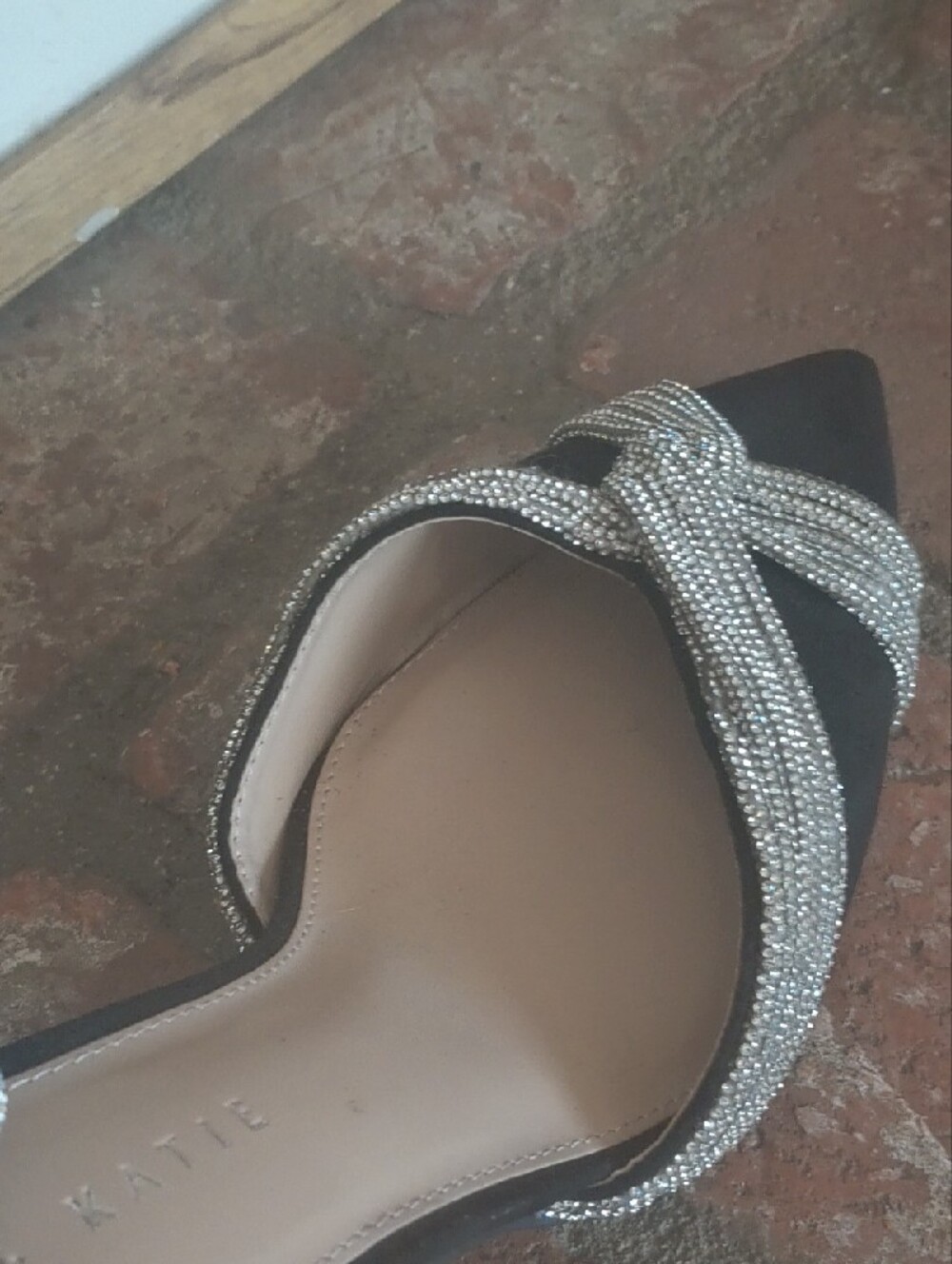 Kelly & Katie Black Pointed-Toe Heels with Silver Crystal Straps - Picture 6 of 9